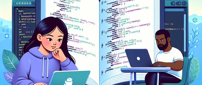 a woman and a man sitting at a table with a laptop studying Java Spring boot