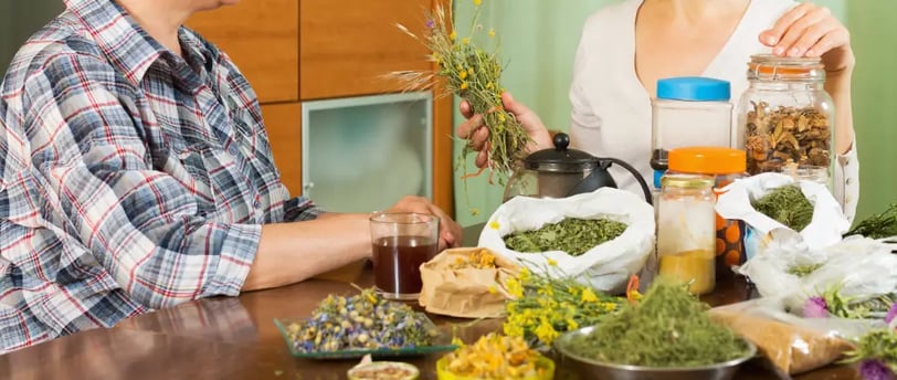 Natural ingredients like herbs and oils for healthy skincare and haircare