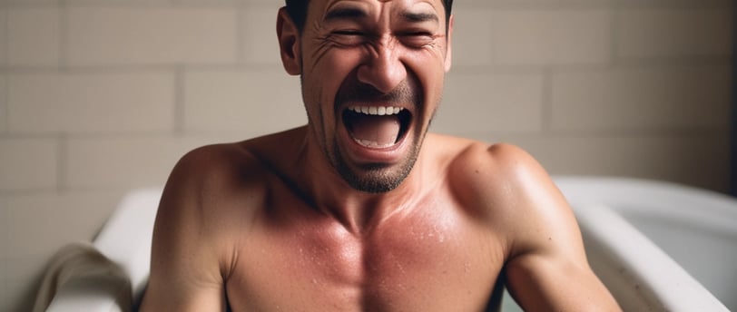 A men in the bathtub cry with clothes on in Daytona Beach
