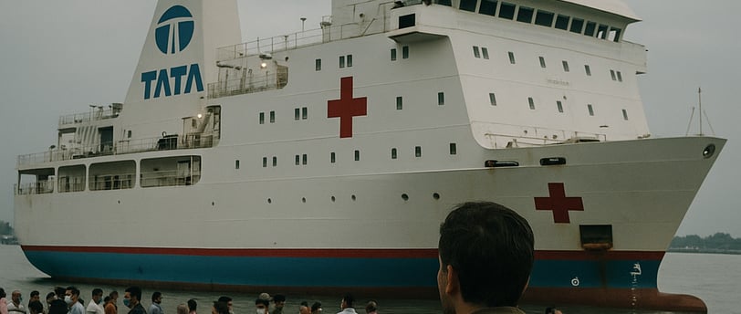 Tata hospital ship providing mobile healthcare in India during crisis.