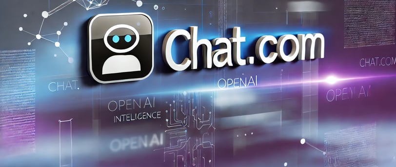 Chat.com logo with OpenAI branding, symbolizing the acquisition of Chat.com by OpenAI to enhance AI accessibility and trust