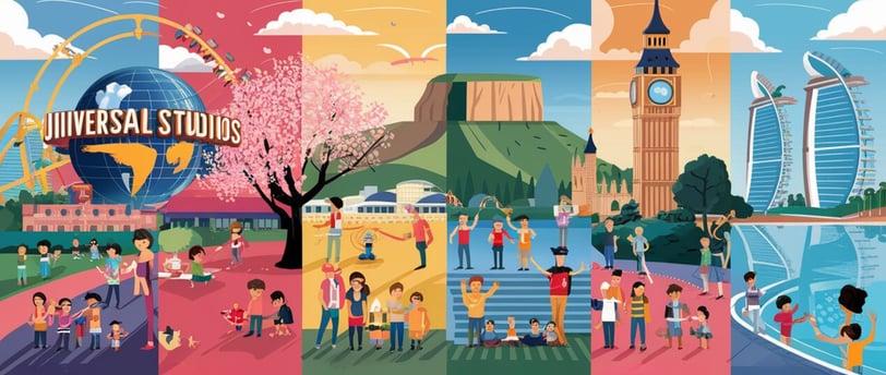 a series of four different images of different cities suitable for family travel