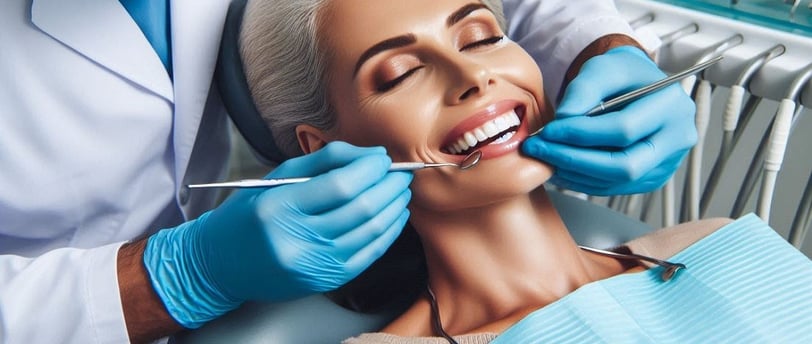 a woman is shown in a dentist's office