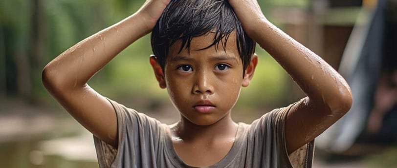 malaysian boy scratching head public gold