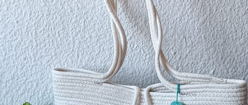 Cartera Hecha a Mano con Cordón de algodón turquesa y beige