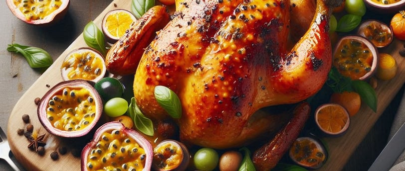 Frango assado com molho de maracujá 