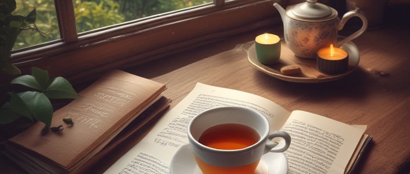 a cup of coffee next to a loaf of bread