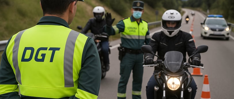 Control de tráfico de la DGT a motoristas en carretera como parte de la campaña 2025