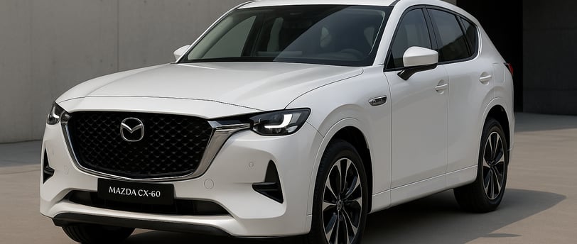 Mazda CX-60 blanco 2025 con motorización híbrida ligera, tecnología Skyactiv, diseño elegante