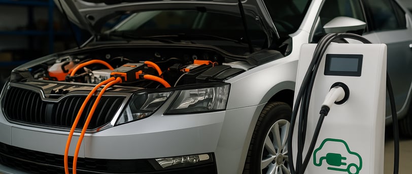 Imagen de taller instalando un kit de conversión eléctrica en coche clásico para homologación