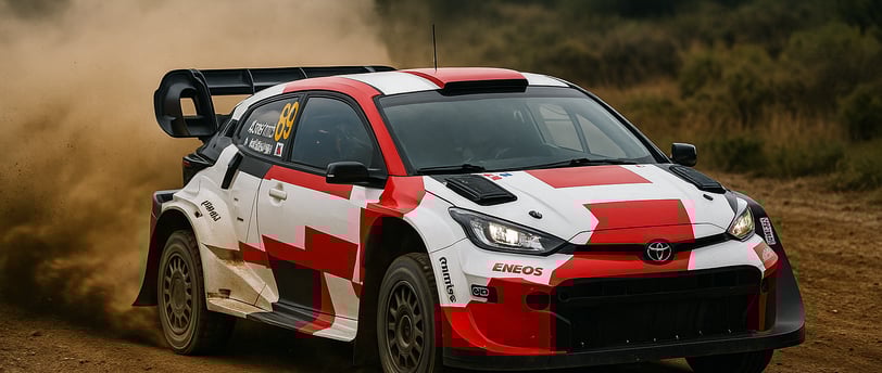 Vehículo Rally1 del WRC 2025 compitiendo en un tramo sin sistema híbrido