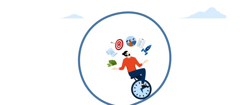 a work from home workplace man riding a bicycle with a clock on it