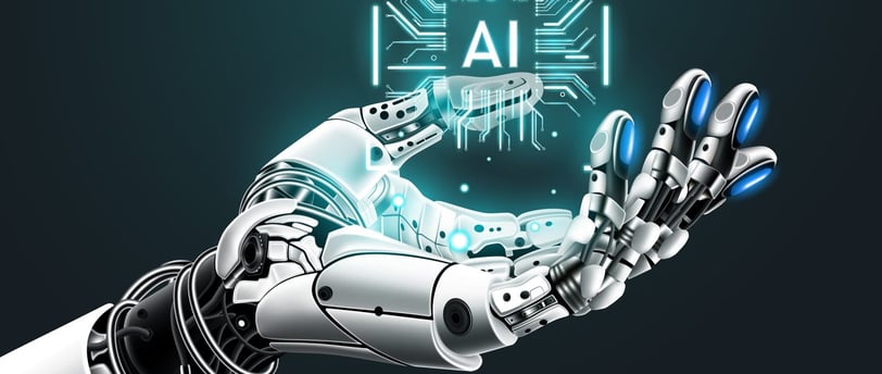 Mano robotica sosteniendo un chip de IA