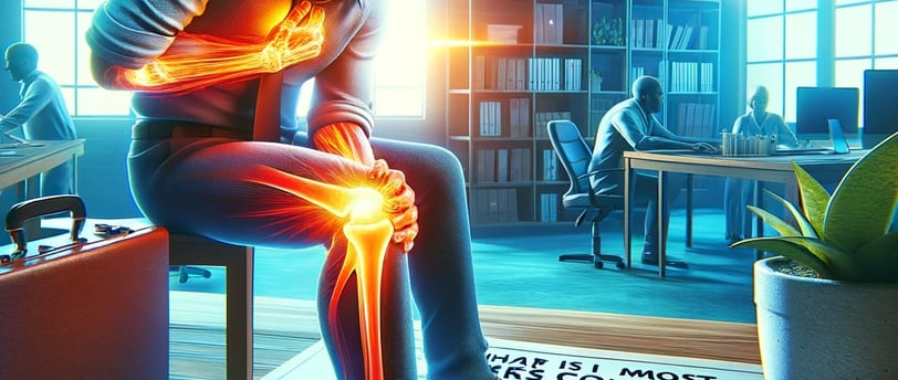 a man sitting on a chair with a skeleton in the background