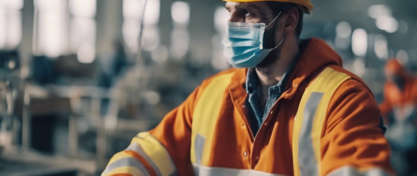 a man in a safety helmet and a mask on