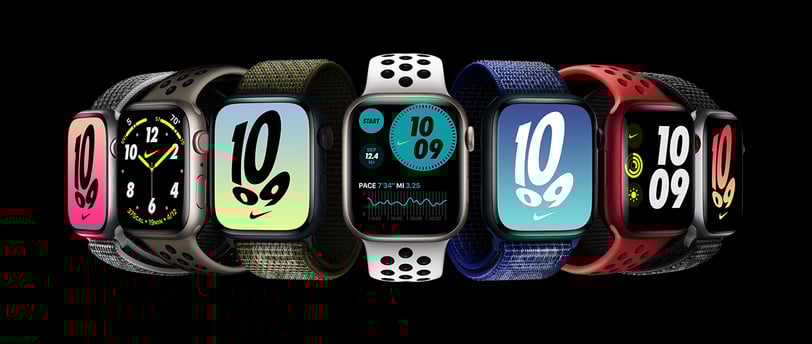 a group of four different colored apple watch bands