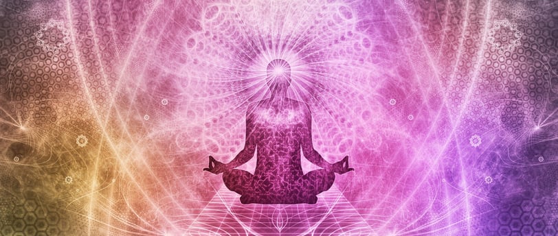 Spiritual meditation in a psychedelic aura