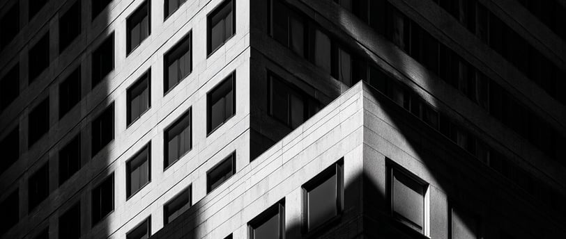 Shadowed corner of a modern office building.
