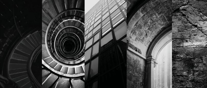 Collage of architectural shapes and textures.