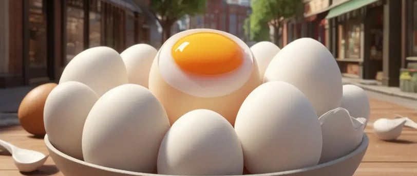 des oeufs blancs durs dans un bol, sur une table, dans une rue