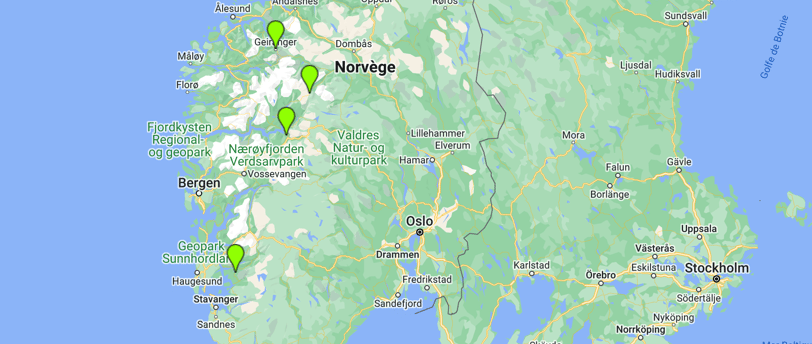 carte des routes panoramiques au sud de la Norvège 
