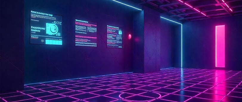 Imagen de una sala futurista con datos sobre SEO