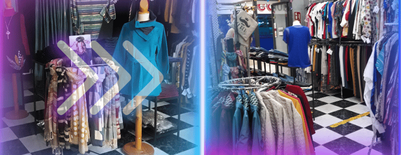 a clothing store with a variety of clothes and accessories