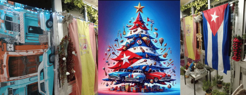 a christmas tree with a flag on it