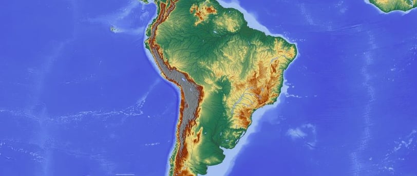 Mapa da América do Sul destacando o Brasil inabitável até 2070