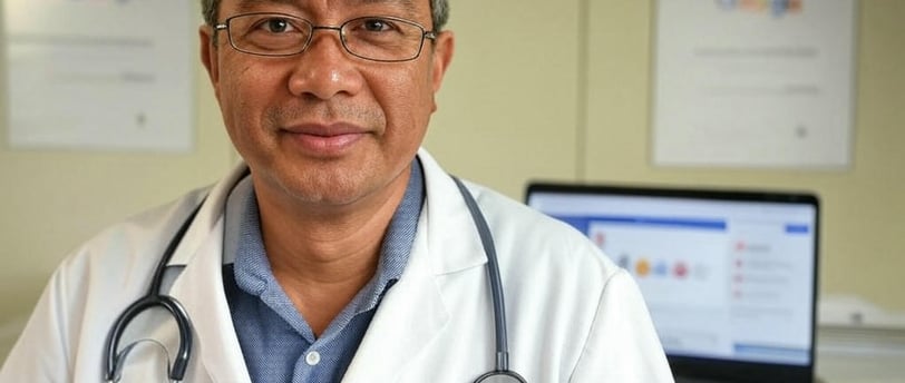Médico oriental olhando para a câmera