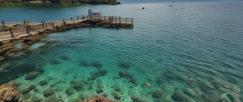 a pier with a dock and a boat in the water some where in north bali