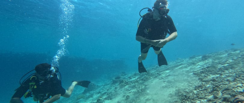 cuba diver exploring the coral-covered USAT Liberty wreck in Tulamben, Bali during early morning dive