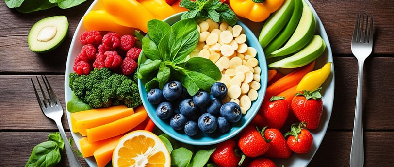 a plate of fruit and vegetables on a plate