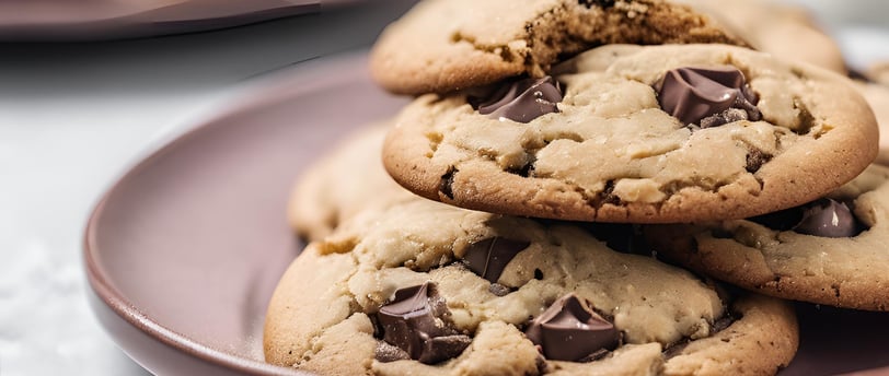 a stack of chocolate chip cookies on a plate