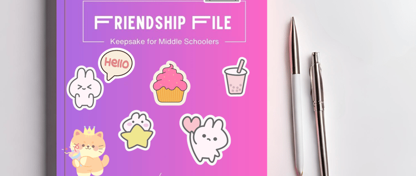 Pink Friendship File Keepsake for Middle Schoolers book cover with stickers