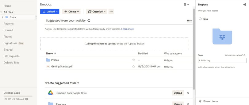 dropbox storage