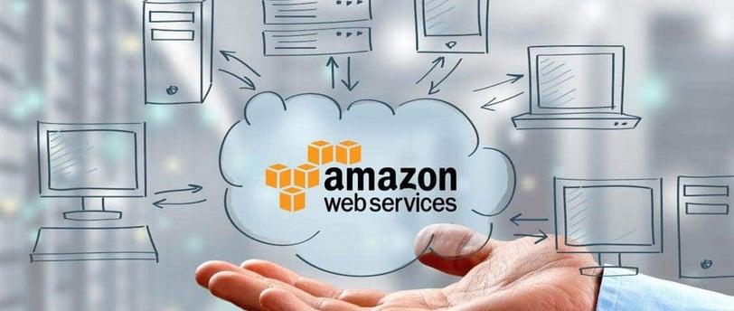 a person holding a cloud computing device with the amazon logo on it