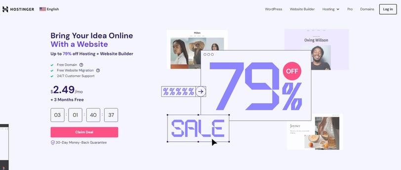 hostinger - a website page with a price tag on it 