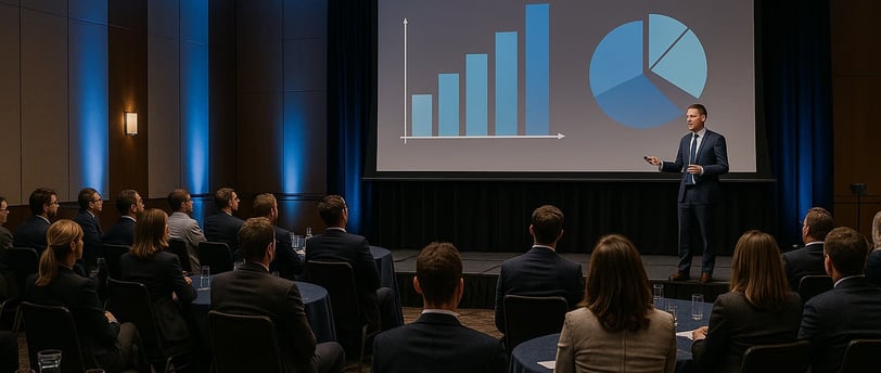 a man in a suit and tie is giving a presentation