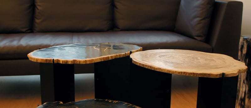 Three Petrified Wood Side Tables