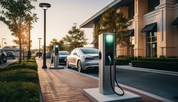 a charging station with a green light on it