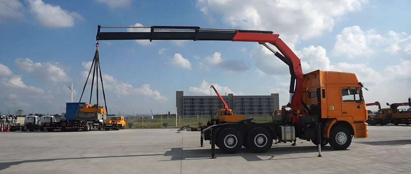 Folding Boom Truck Mounted Crane being lifted and tested