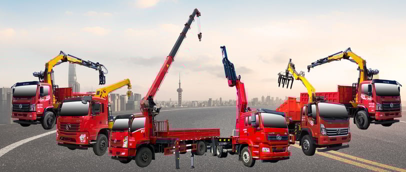 All of our loader cranes display diagrams, including folding arm truck mounted cranes and telescopic boom truck mounted crane