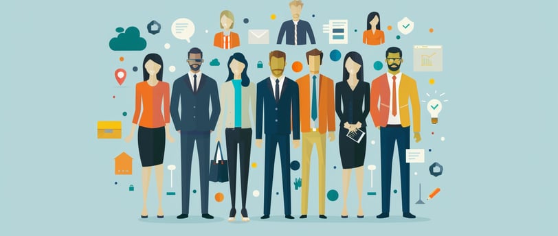 a group of people standing in front of a group of people