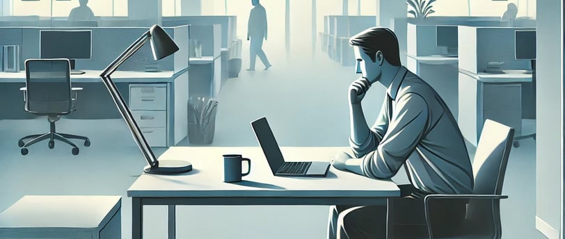 a man sitting at a desk with a laptop computer