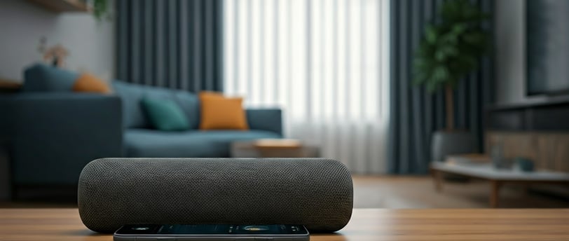 Modern living room with smart speaker