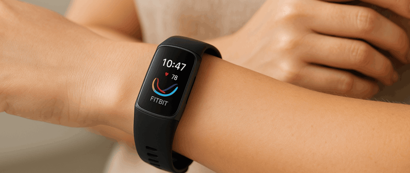 Fitbit Charge 6 in black on a wrist 