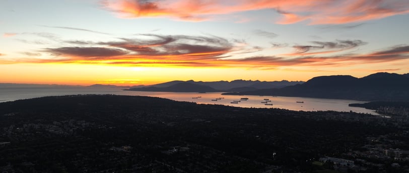 amazing sunset in english bay Vancouver BC shot via drone www.raincitydrones.com