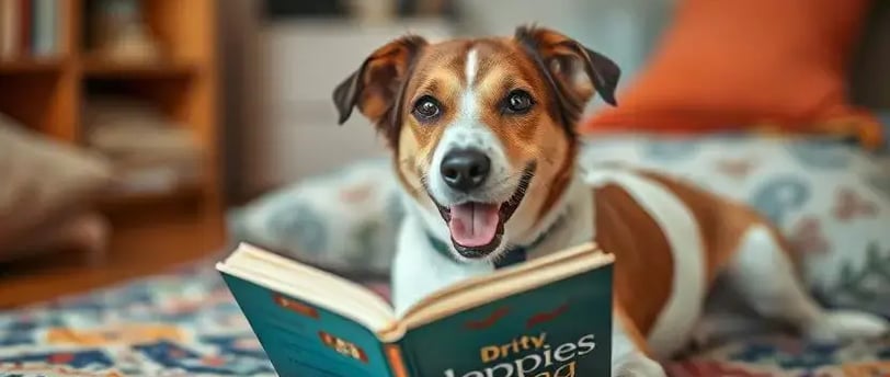 A dog reading a book
