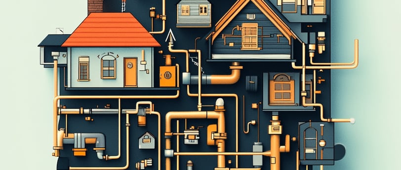 Homes with pipes connecting them in steam punk style